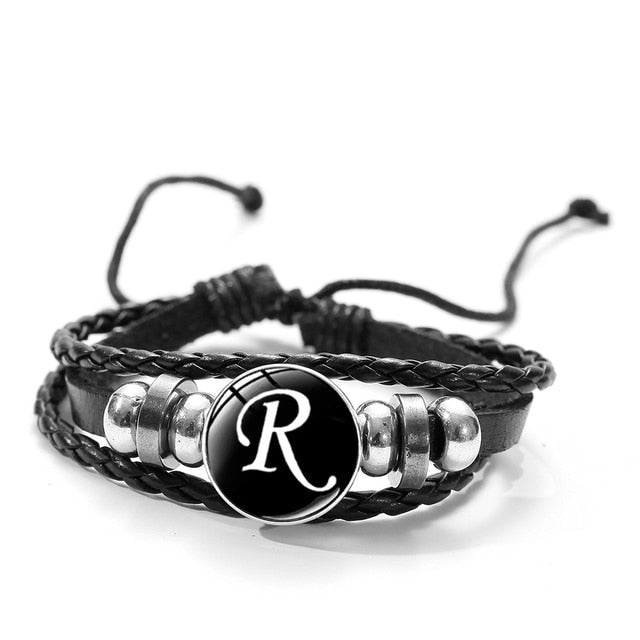 26 Letter A-Z Glass Snap Metal Bead Bracelet