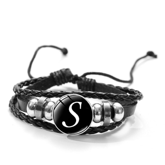 26 Letter A-Z Glass Snap Metal Bead Bracelet