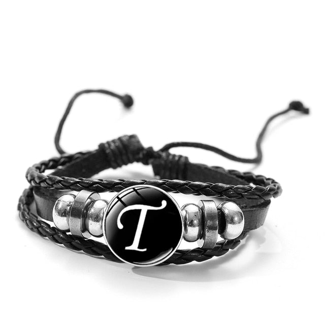26 Letter A-Z Glass Snap Metal Bead Bracelet