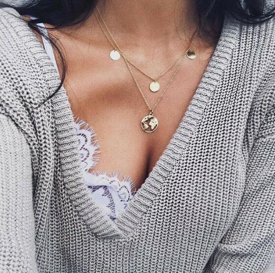 Fashion Gold Moon Star Coin Necklace