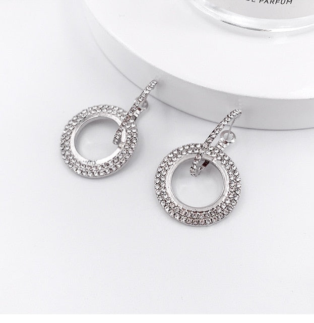 Fashion Hanging Earrings Geometric Round Shiny Rhinestone Earrings