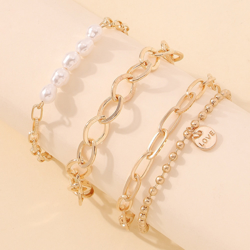 Fashion Punk Curb Cuban Chain Bracelets Set