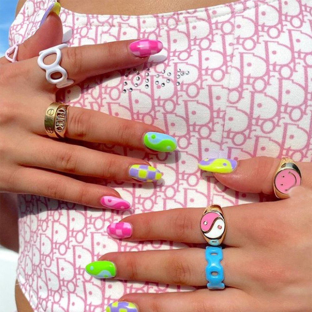 Colorful Heart Y2K Ring Set