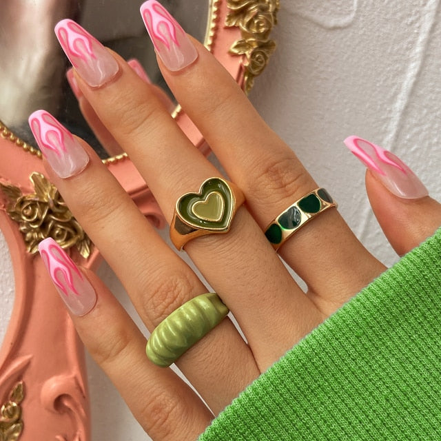 Colorful Heart Y2K Ring Set