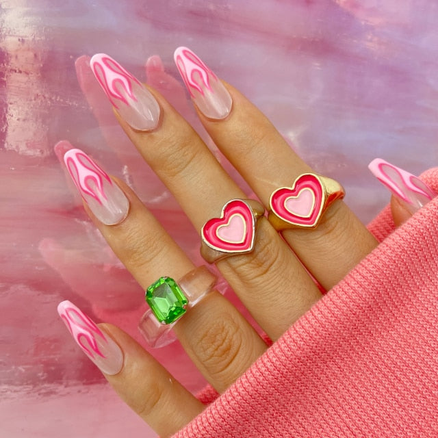 Colorful Heart Y2K Ring Set