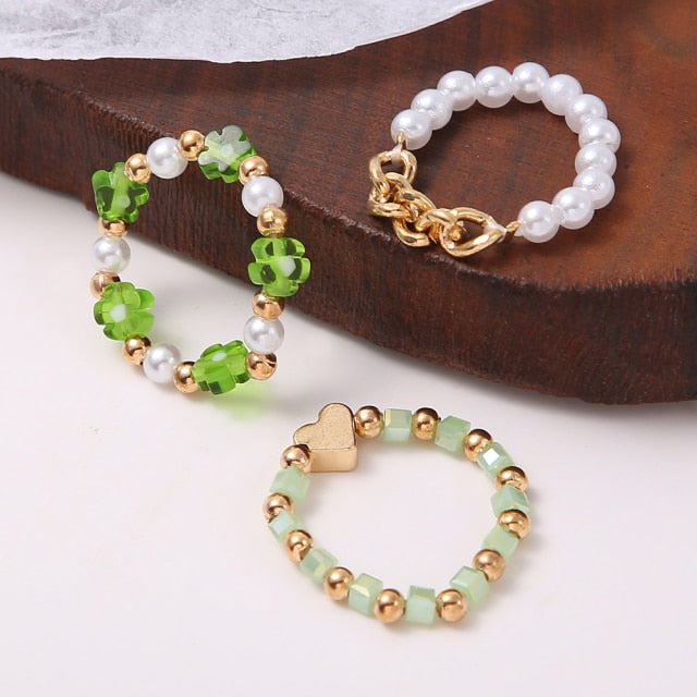 Colorful Heart Y2K Ring Set