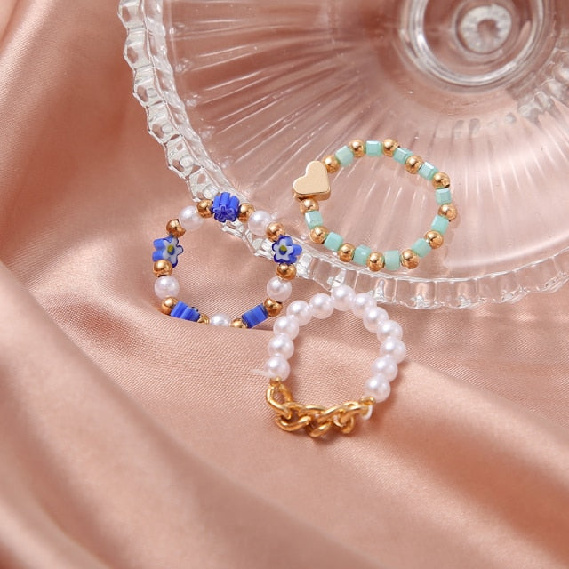 Colorful Heart Y2K Ring Set
