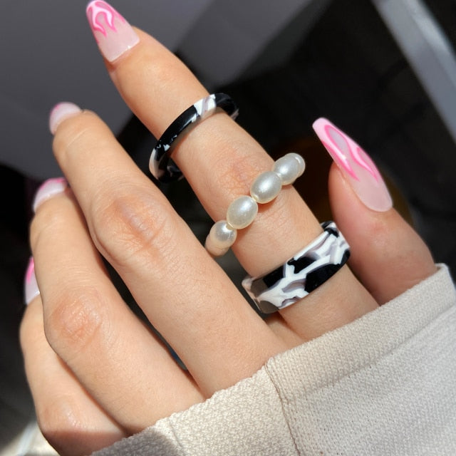 Colorful Heart Y2K Ring Set
