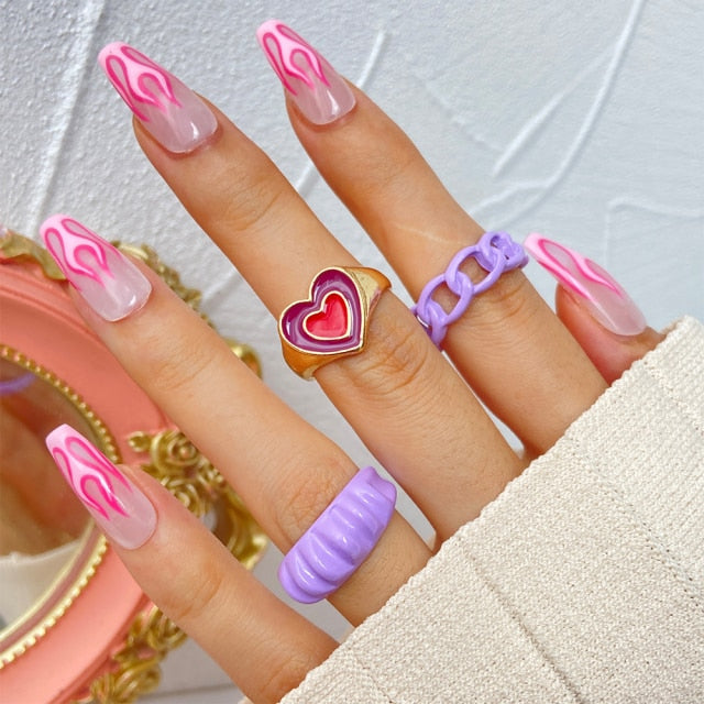 Colorful Heart Y2K Ring Set
