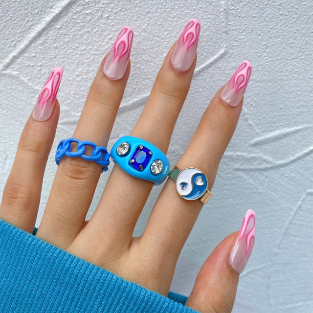 Colorful Heart Y2K Ring Set