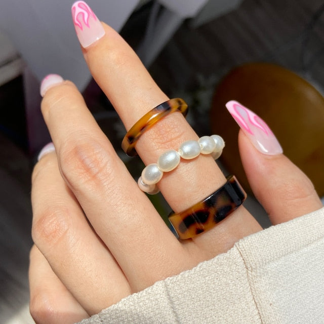 Colorful Heart Y2K Ring Set