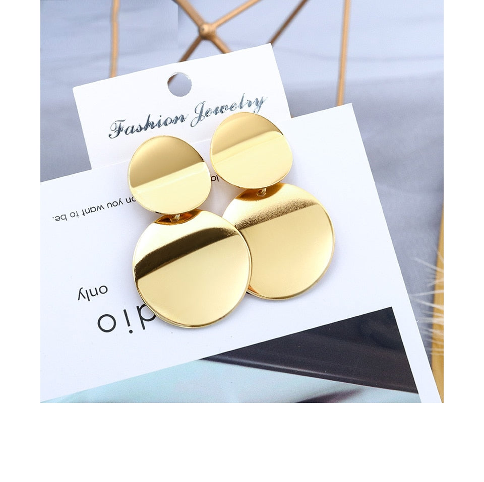 Women Statement Vintage Geometric Gold Dangle Drop Earrings