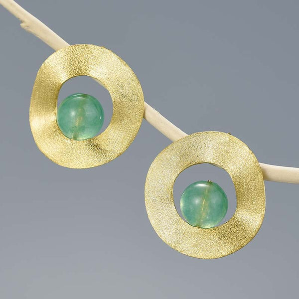 Pendientes minimalistas de piedras preciosas naturales con forma redonda irregular