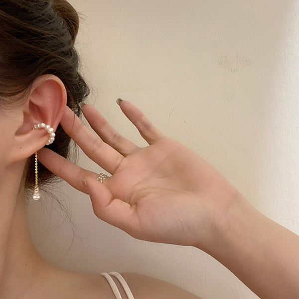 Pendientes tipo brazalete con borla y cadena de temperamento francés