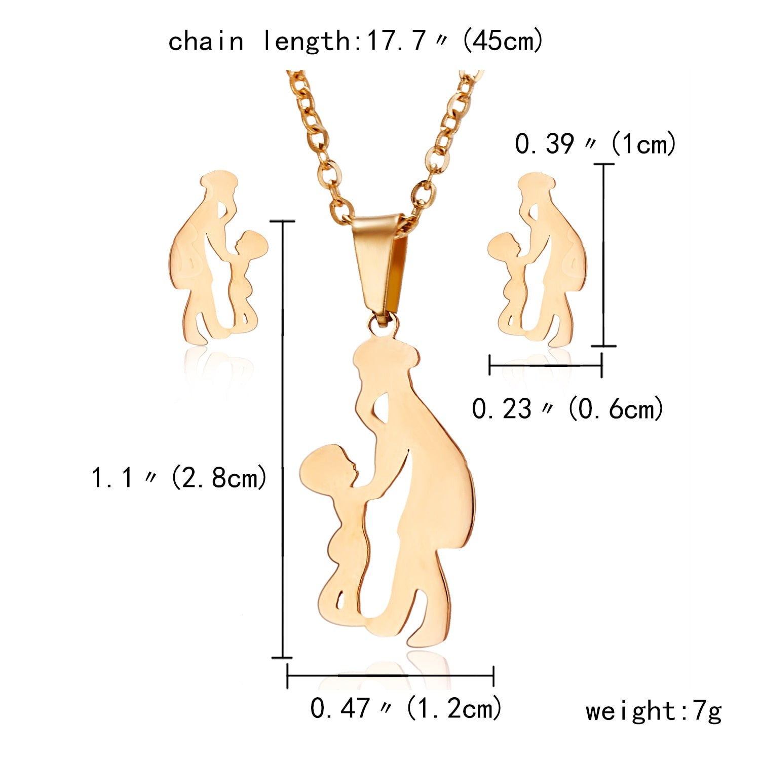 Love Heart Rose Flower Pendant Necklace Earrings Mom Jewelry Set
