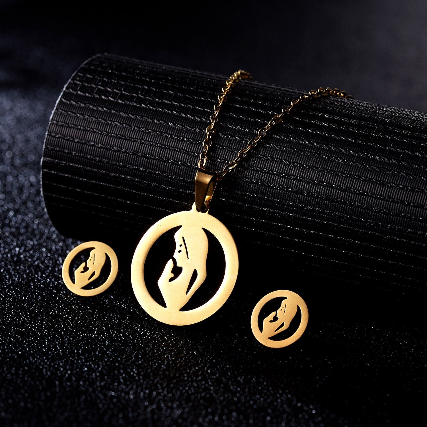 Love Heart Rose Flower Pendant Necklace Earrings Mom Jewelry Set