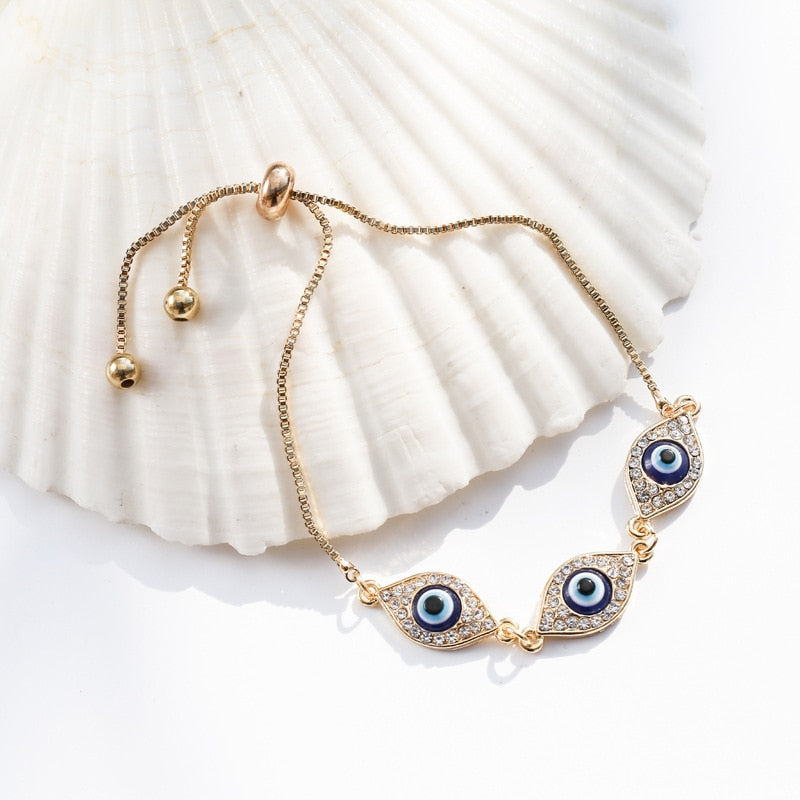 Turkish Lucky Luxurious Blue Crystal Evil Eye Bracelets