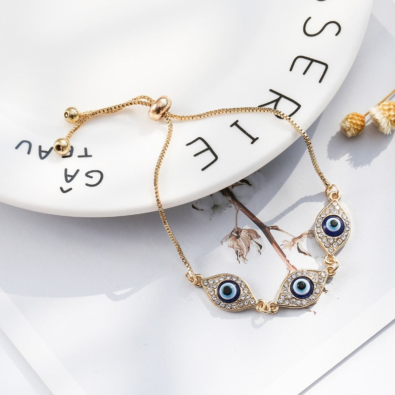 Turkish Lucky Luxurious Blue Crystal Evil Eye Bracelets