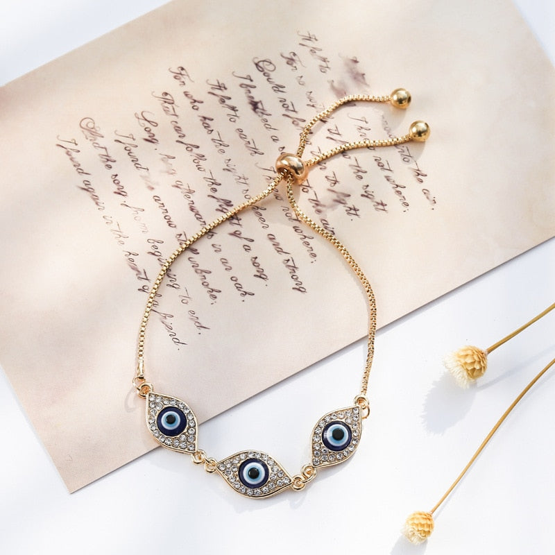 Turkish Lucky Luxurious Blue Crystal Evil Eye Bracelets
