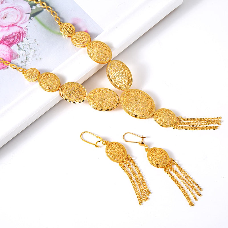 Gold Color Necklace Arabic Dubai Wedding Bridal Jewelry Set