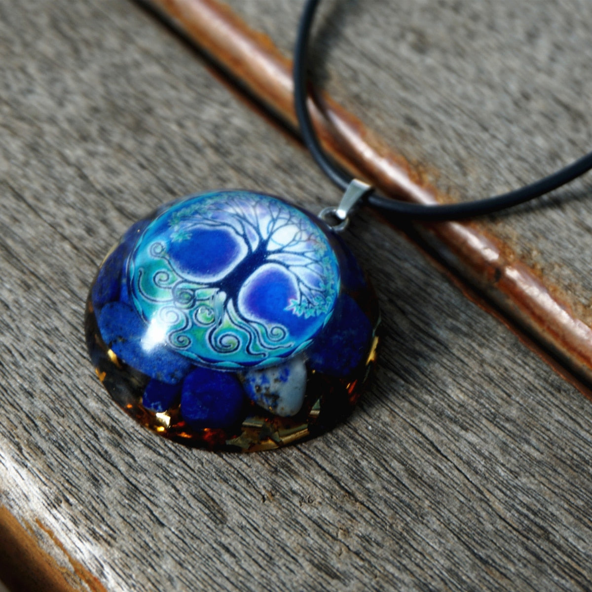 Lapis Lazuli Crystal Tree Of Life EMF Protection  Necklace