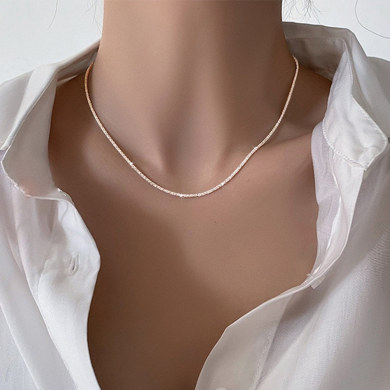 Popular Silver Colour Sparkling Clavicle Chain Choker Necklace