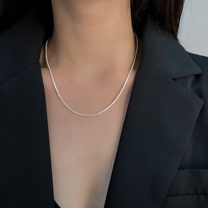 Popular Silver Colour Sparkling Clavicle Chain Choker Necklace