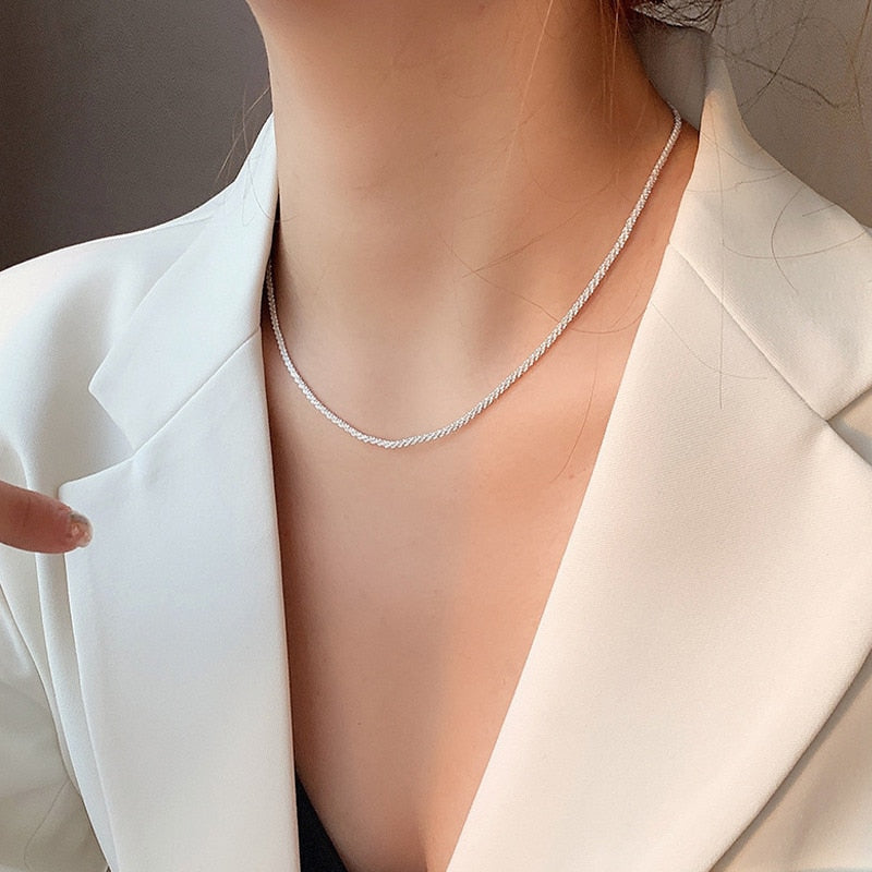 Popular Silver Colour Sparkling Clavicle Chain Choker Necklace