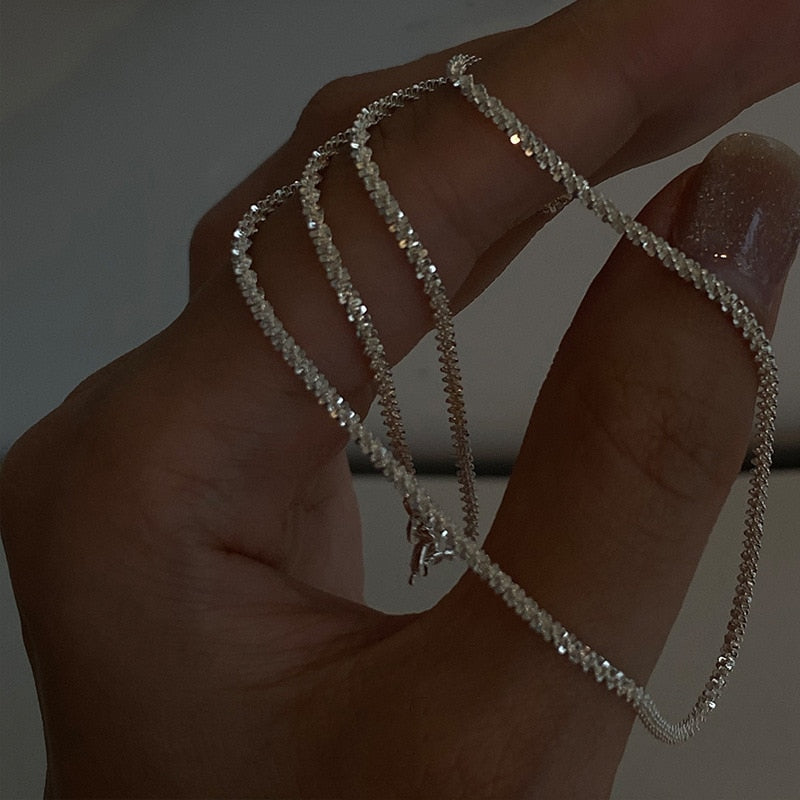 Popular Silver Colour Sparkling Clavicle Chain Choker Necklace