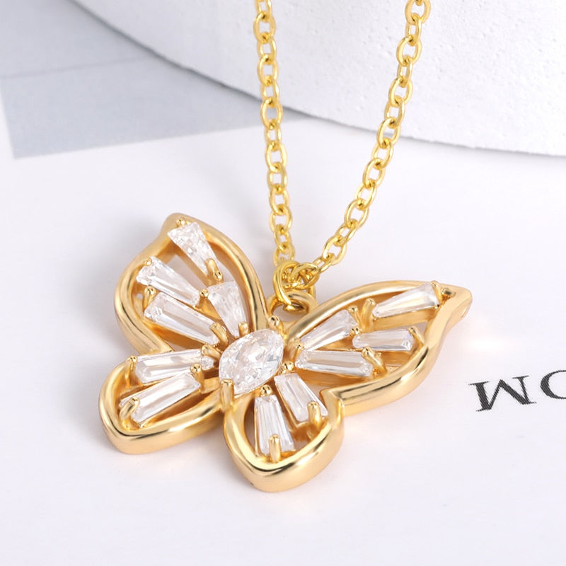 Gold Stainless Steel Stylish Butterfly Necklace