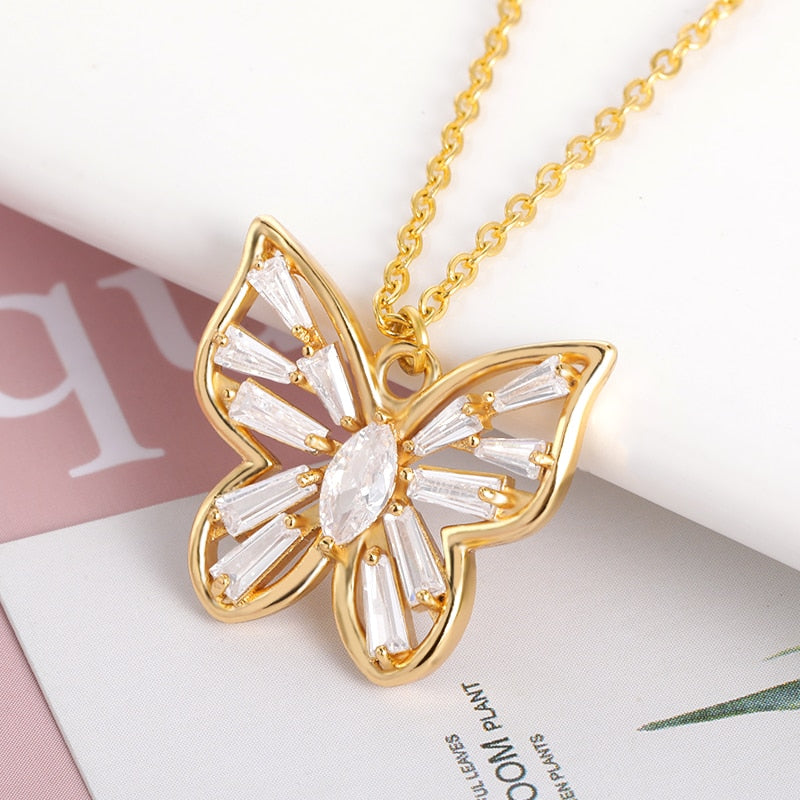 Gold Stainless Steel Stylish Butterfly Necklace