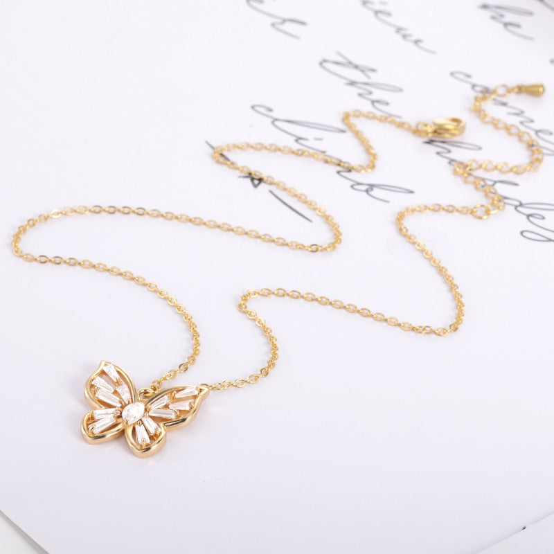 Gold Stainless Steel Stylish Butterfly Necklace