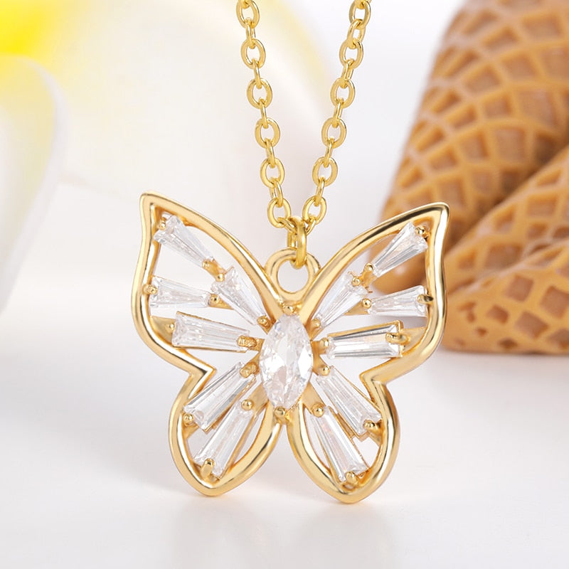 Gold Stainless Steel Stylish Butterfly Necklace