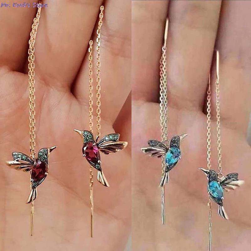 Fashion Little Bird Drop Long Hanging Earrings