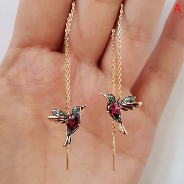 Fashion Little Bird Drop Long Hanging Earrings