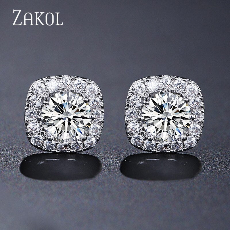Fashion Yellow White Cz Zirconia Square Earrings & Necklace Set