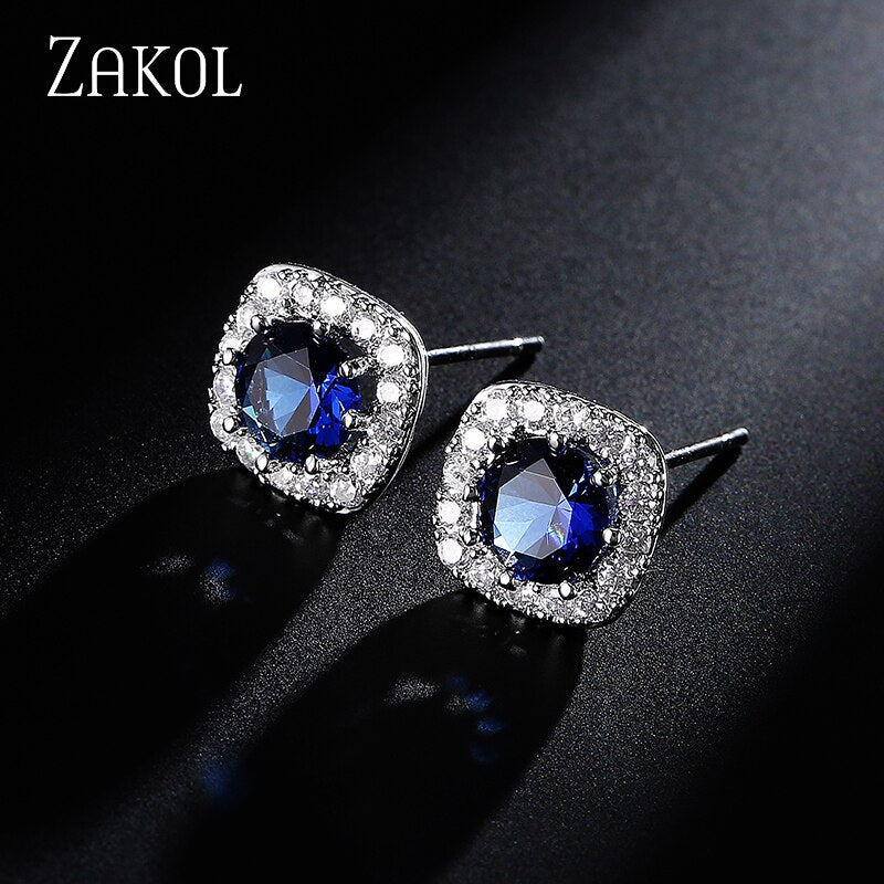 Fashion Yellow White Cz Zirconia Square Earrings & Necklace Set