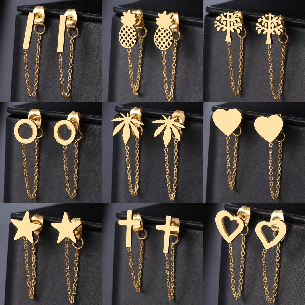 Geometric Element Stars Heart Fashion Tassel Chain Earrings
