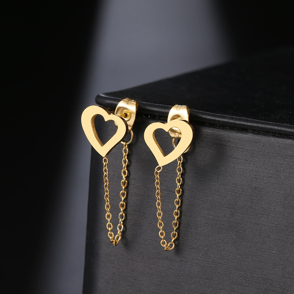 Geometric Element Stars Heart Fashion Tassel Chain Earrings