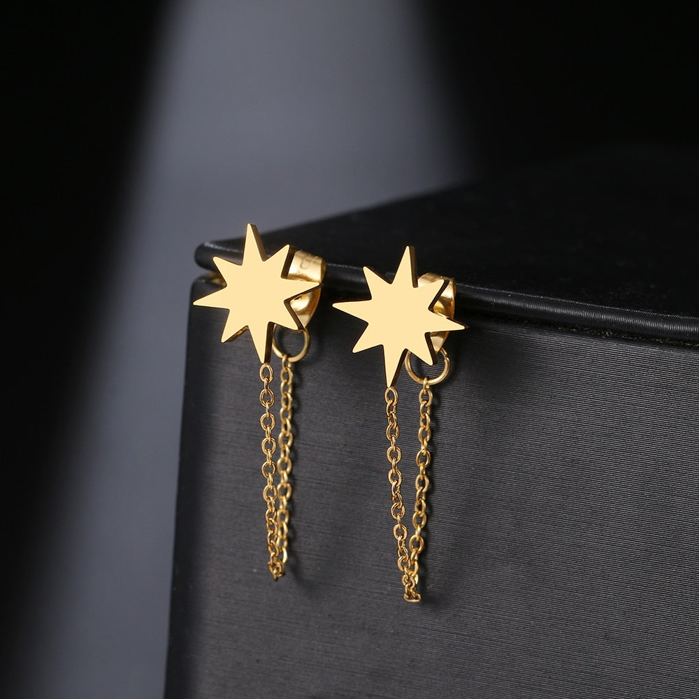 Geometric Element Stars Heart Fashion Tassel Chain Earrings