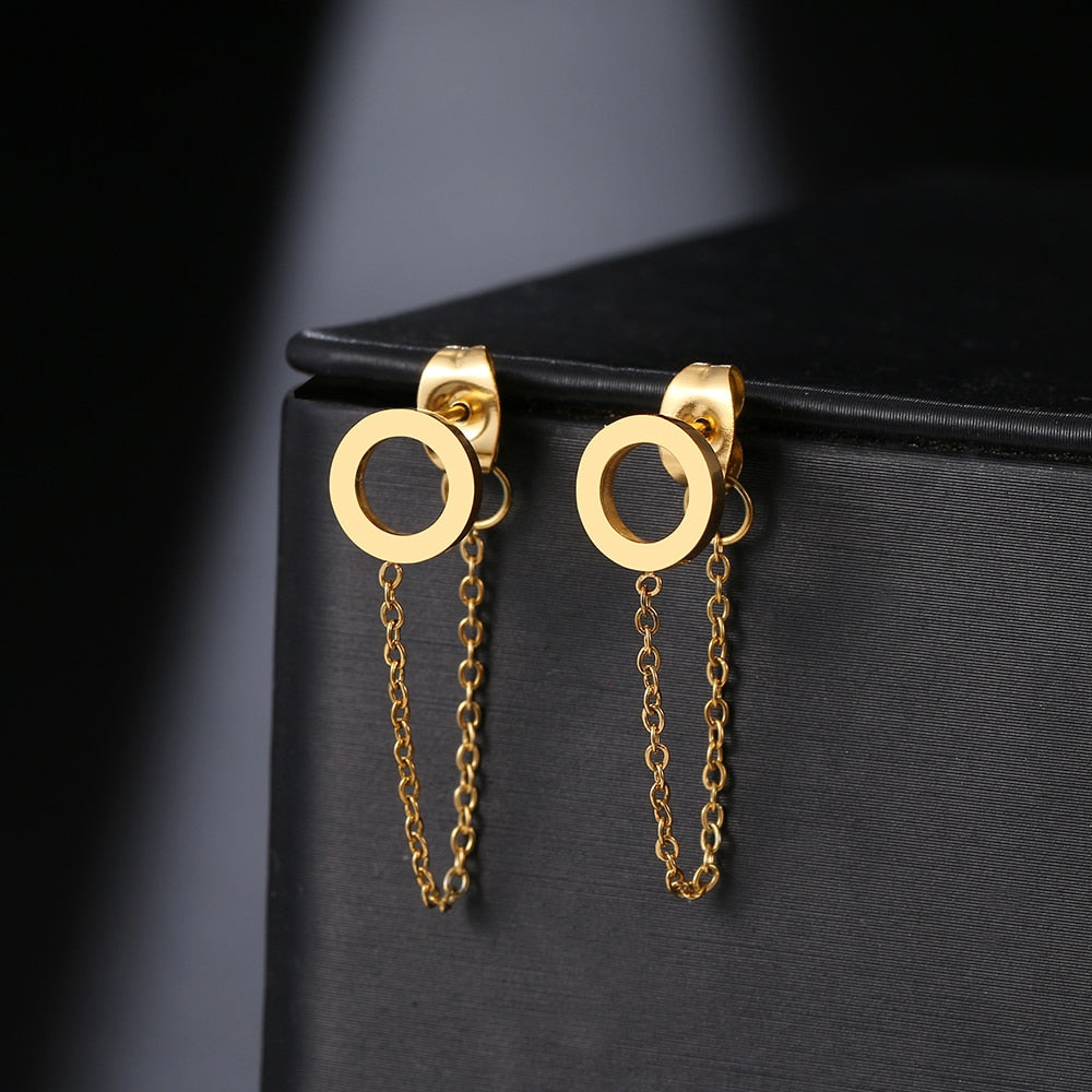 Geometric Element Stars Heart Fashion Tassel Chain Earrings