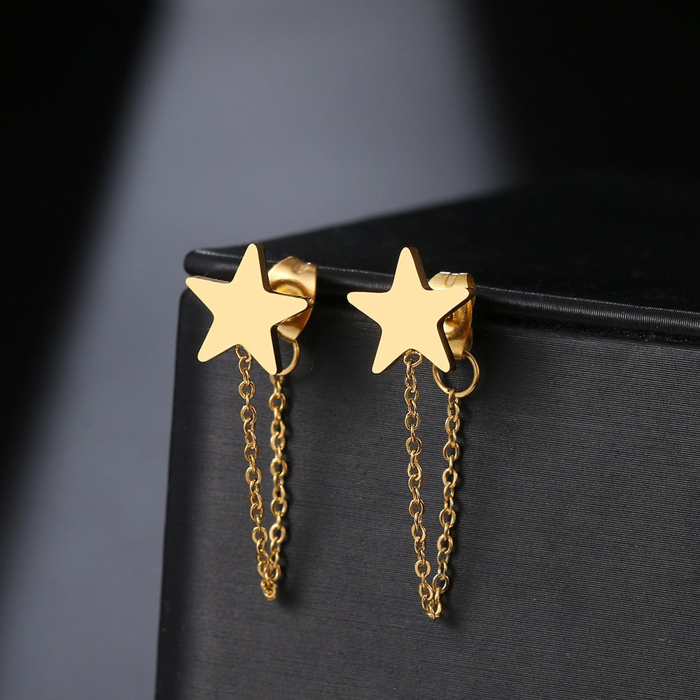 Geometric Element Stars Heart Fashion Tassel Chain Earrings