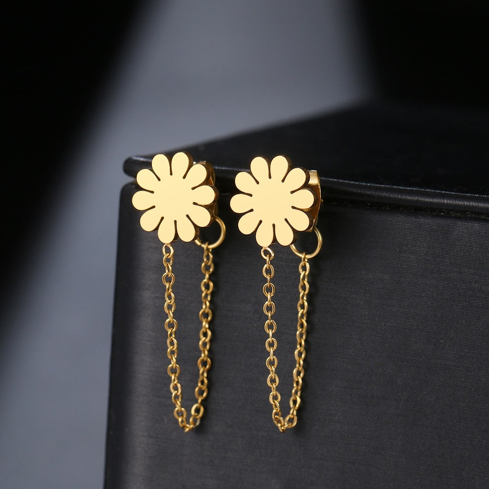 Geometric Element Stars Heart Fashion Tassel Chain Earrings