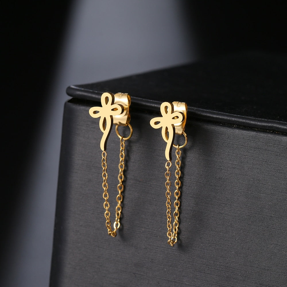 Geometric Element Stars Heart Fashion Tassel Chain Earrings