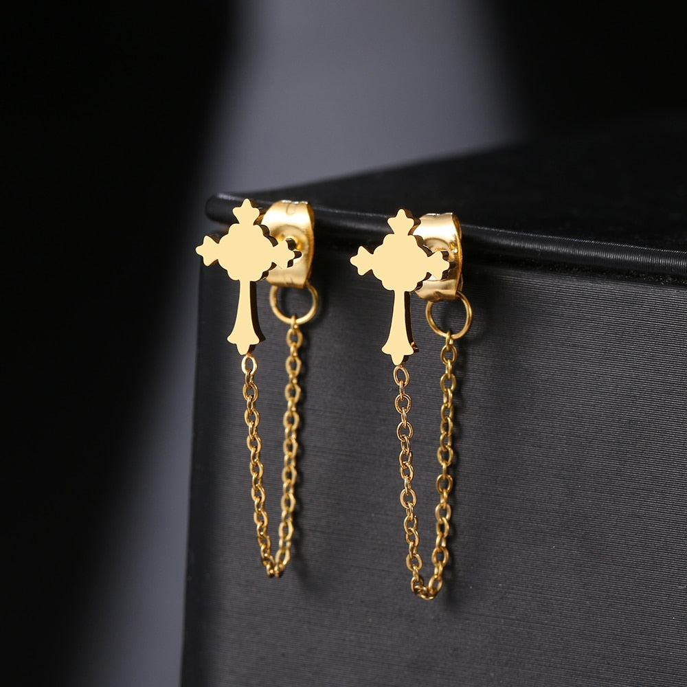 Geometric Element Stars Heart Fashion Tassel Chain Earrings