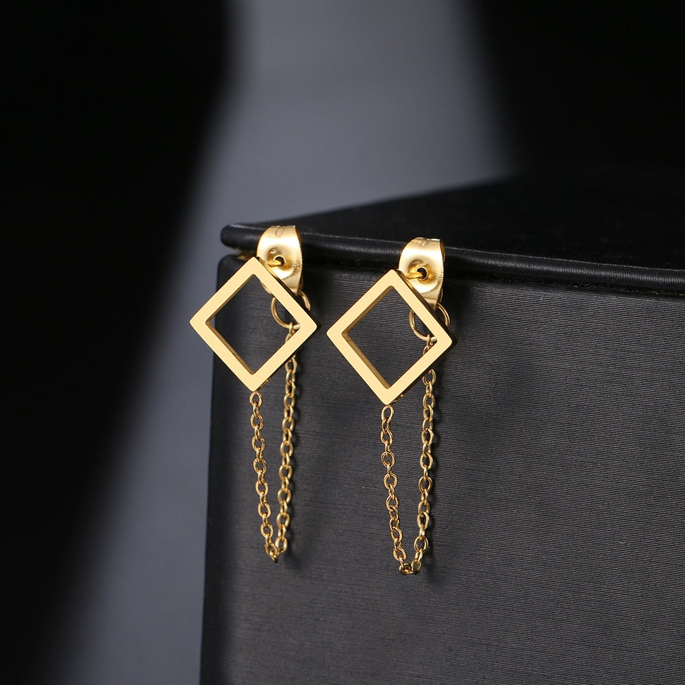 Geometric Element Stars Heart Fashion Tassel Chain Earrings
