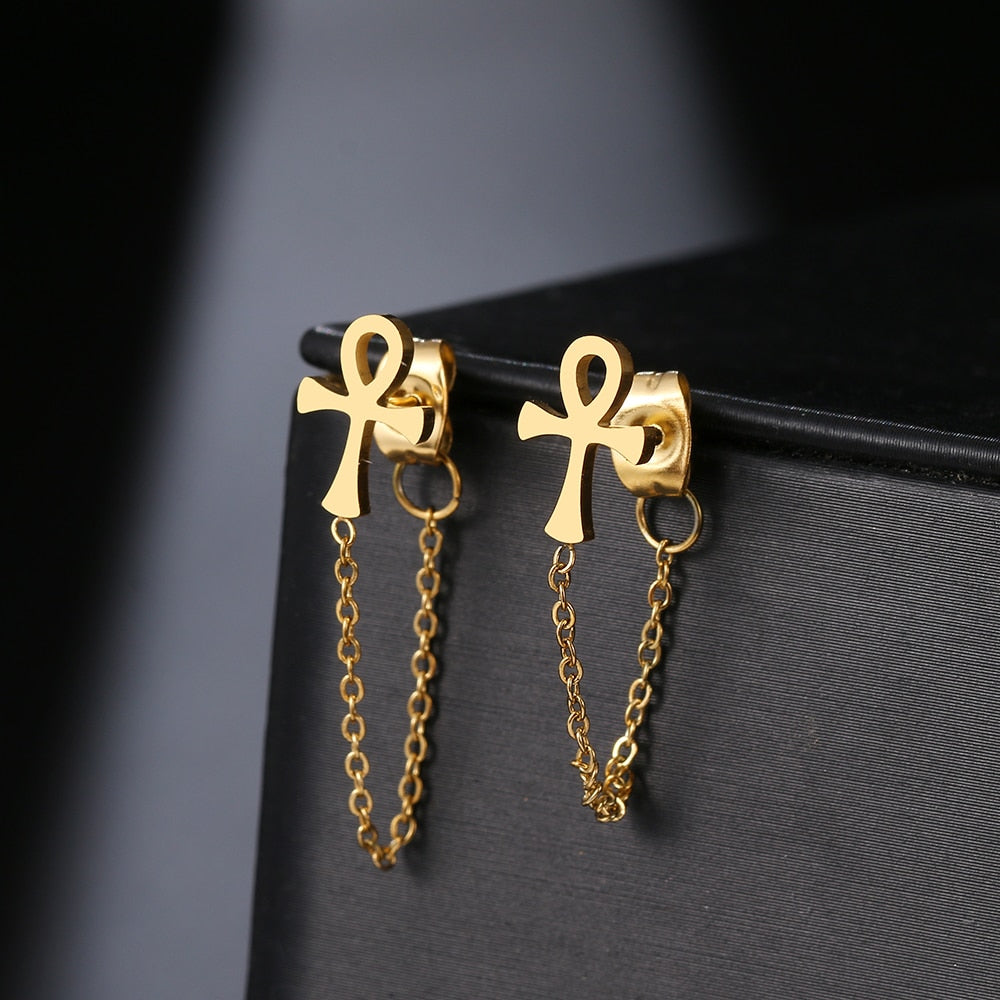 Geometric Element Stars Heart Fashion Tassel Chain Earrings