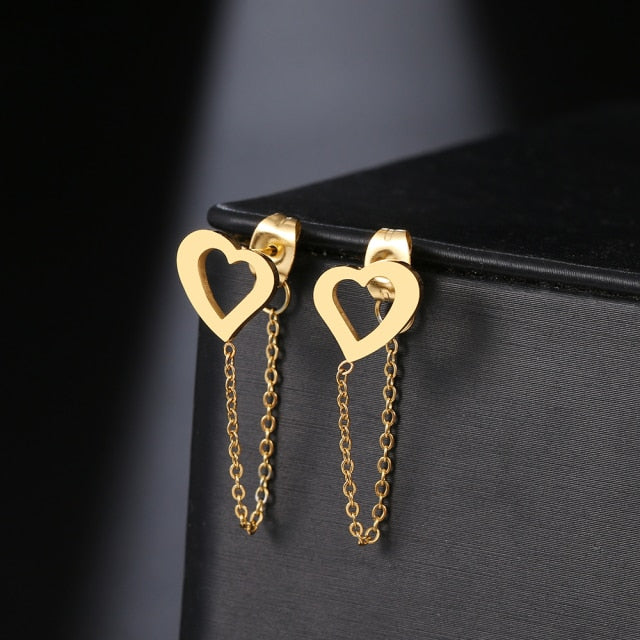 Geometric Element Stars Heart Fashion Tassel Chain Earrings