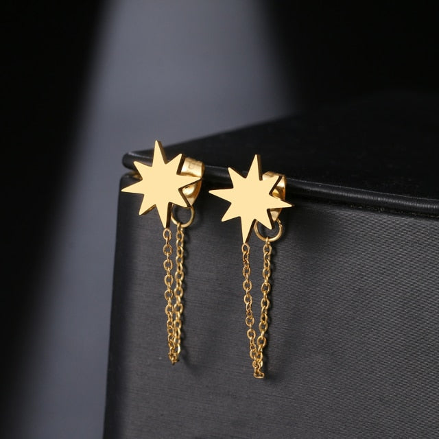 Geometric Element Stars Heart Fashion Tassel Chain Earrings