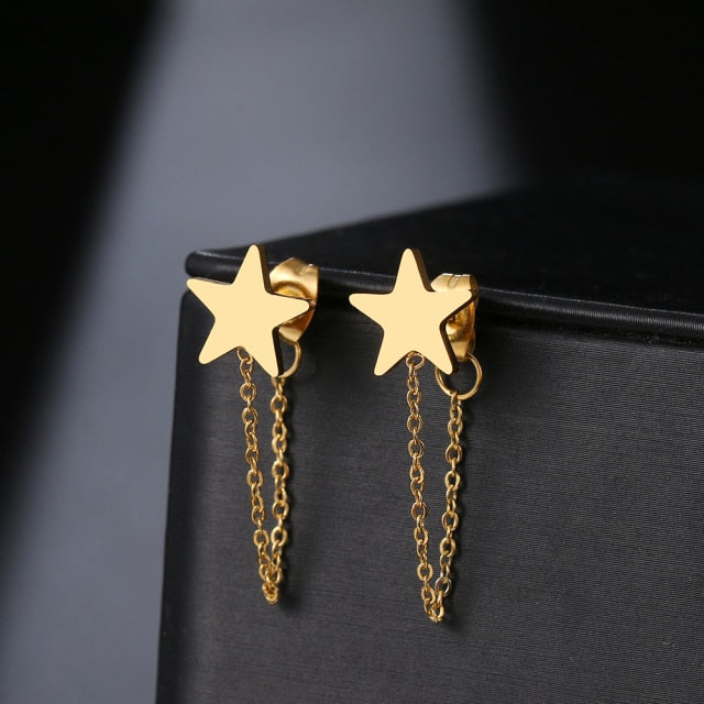Geometric Element Stars Heart Fashion Tassel Chain Earrings